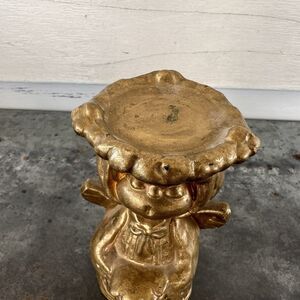 Vintage Wales Japan Gold Angel Candle Holder Figurine Mid Century 5”